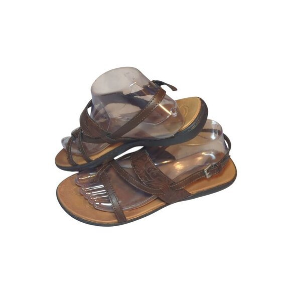 BOC Born Concept Sandals Womens 8M Thong Flats Slingback Brown Faux Leather - Picture 1 of 16